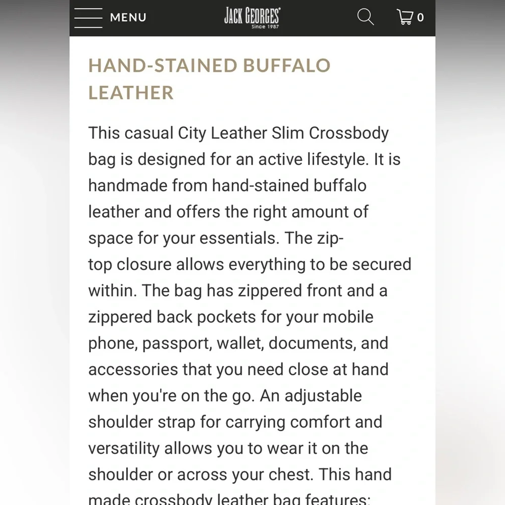 Jack Georges Brown Buffalo Leather Crossbody Bag - Picture 2 of 8